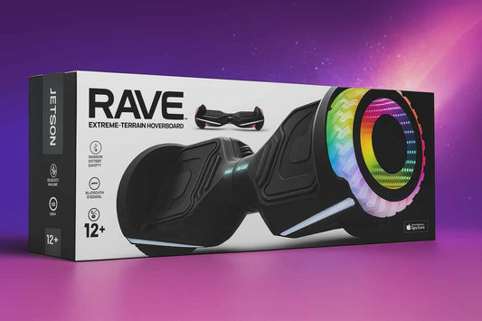 Jetson Rave Hoverboard, Negro, Altavoz Bluetooth, Ruedas LED Iluminadas Personalizables, 12+